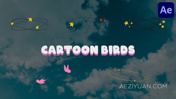 有趣的盘旋卡通星星和鸟类手绘动画喜剧效果元素-AE模板 Circling Cartoon Birds for After Effects - AE资源网 www.aeziyuan.com