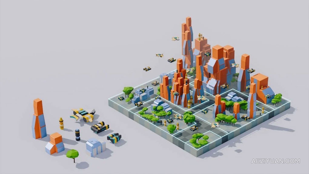 Blender等距视角科幻小世界实例制作视频教程 Building an Isometric SciFi World in Blender 3D: A Complete Beginner's Guide - AE资源网 www.aeziyuan.com