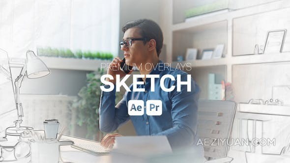 高级草图手绘素描视频叠加滤镜特效-AE&amp;PR模板 Premium Overlays Sketch - AE资源网 www.aeziyuan.com