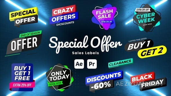 产品的折扣价格或特价优惠销售标签文字标题动画-AE&amp;PR模板 Special Offer Sale labels - AE资源网 www.aeziyuan.com