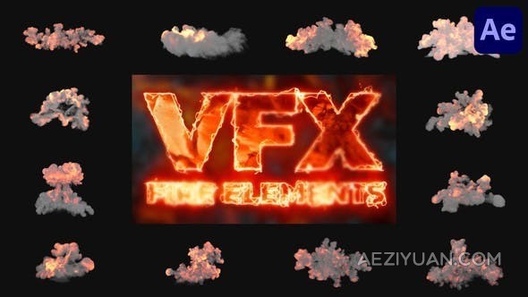 12组VFX火焰烟雾特效元素动画素材-AE模板 VFX Fire Elements for After Effects - AE资源网 www.aeziyuan.com