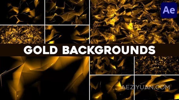 10种碎玻璃变化金色背景视频素材动画-AE模板 Gold Backgrounds for After Effects - AE资源网 www.aeziyuan.com