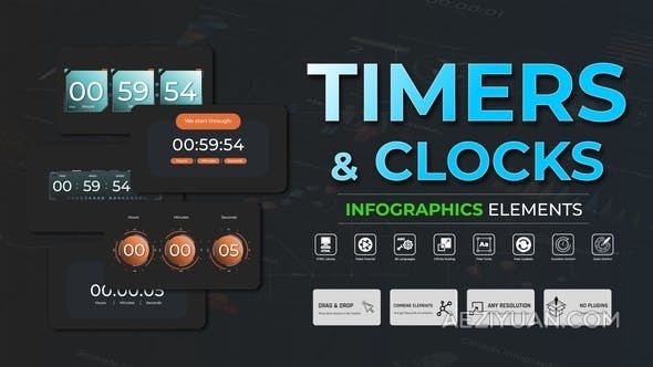 计时器和时钟动画倒计时信息图表-AE模板 Infographic - Timers And Clocks - AE资源网 www.aeziyuan.com