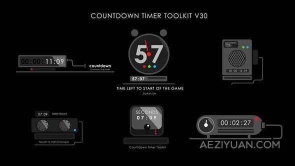 6款设计倒计时器工具图形动画-AE模板下载 Countdown Timer Toolkit V30 - AE资源网 www.aeziyuan.com