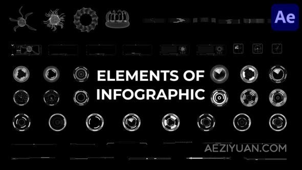 高科技驱动未来氛围全息界面HUD元素动画50个-AE模板 Elements Of Infographics for After Effects - AE资源网 www.aeziyuan.com