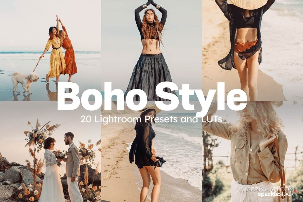 20个艺术情调波西米亚风格的Lightroom预设和LUT调色预设 Boho Style – 20 Lightroom Presets &amp; LUTsLR预设,LUTs,VIP,人物调色,风格调色 - AE资源网 www.aeziyuan.com