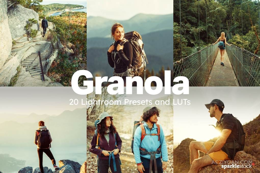 20个户外旅行摄影风景照鲜艳色彩的Granola Lightroom预设和LUT预设 Granola – 20 Lightroom Presets &amp; LUTsLR预设,LUTs,VIP,明亮调色,风景调色 - AE资源网 www.aeziyuan.com