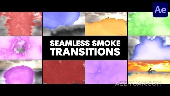 逼真多彩渐变烟雾尘霾视觉效果精美无缝烟雾过渡-AE模板 Seamless Smoke Transitions for After EffectsAE模板,VIP,转场 - AE资源网 www.aeziyuan.com