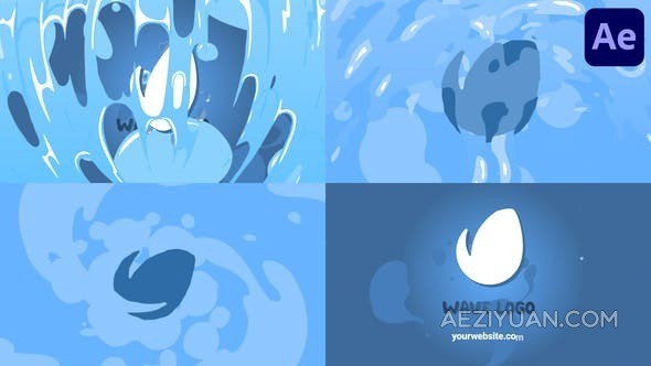 卡通流体风格模拟动态水效果创意艺术水LOGO动画-AE模板 Swirling Wave Logo Opener for After Effects - AE资源网 www.aeziyuan.com