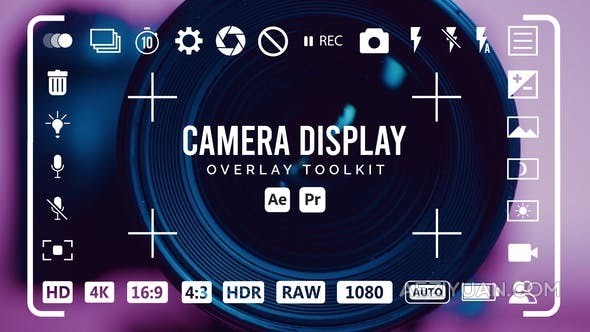 32个相机取景器图标摄像机取景框叠加工具包-AE&amp;PR模板 Camera Display Overlay ToolkitAE模板,PR模板,VIP,合成 - AE资源网 www.aeziyuan.com