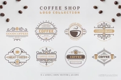 8个咖啡饮品奶茶品牌店面LOGO标志设计AI模板 Coffee Logo Collection