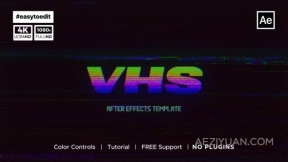 VHS Logo Reveal AE模板旧电视盒式磁带故障画面效果片头