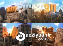 三维城市建筑场景中大文字展示动画AE模板 Videohive Epic Golden Title In City