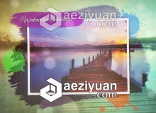 彩色水墨遮罩回忆照片相册图文展示片头AE模板 Videohive Watercolor Slideshow