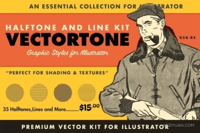 AI笔刷-35种复古半色调效果阴影线条纹理绘画Illustrator笔刷色板样式 Retro Supply – VectorTone