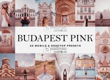 人物景色胶片色调LR预设+LUTs预设 50 Budapest Pink Lightroom Presets and LUTs