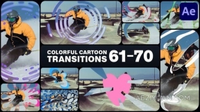 彩色卡通MG图形动画遮罩转场过渡动画-AE模板 Colorful Cartoon Transitions for After Effects