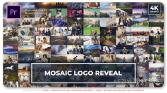 马赛克多屏拼贴视频墙标志介绍照片开场PR模板 Mosaic Photo Logo Reveal