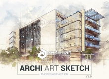 建筑艺术素描草图PS动作 Archi Art Sketch Photoshop Action V2 附教程