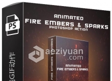 火星火花飞溅GIF动作 Animated Fire Embers & Sparks Photoshop Action