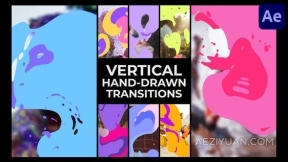 手机竖屏效果手绘卡通飞溅图形动画过渡转场-AE模板 Vertical Liquid Hand Drawn Transitions