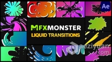 12种手绘液体水波浪飞溅视频转场过渡 AE模板 AE工程文件 Liquid Transitions | After Effects