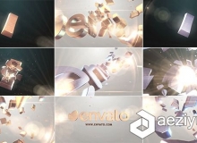 三维金属质感立体LOGO标志文字碎块片头展示AE模板3D Gold And Silver Shatter Logo