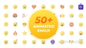 50 多个动画图标Emoji卡通表情符号-PR模板 Emoji