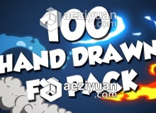 100个手绘卡通能量电流火焰烟雾流体MG动画特效AE模板 100 Hand Drawn FX Pack