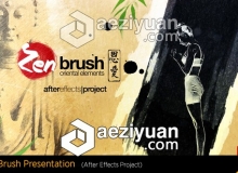 中国风竹叶水墨图文介绍展示AE模板 Videohive Zen Brush Opener