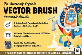 AI笔刷-45支复古粗犷手绘插画阴影散点线条纹理着色器画笔Ai矢量笔刷 Retro Supply – The Awesomely Organic Vector Brush Essential Bundle
