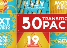 50种图形折叠分割转场效果包AE模板 Videohive 50 Transitions Pack with Opener