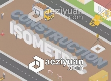 三维等距建筑施工场地劳动人民扁平化MG动画场景元素AE模板 Construction Isometric