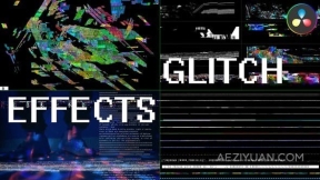 大量数字失真RGB像素艺术故障效果叠加层-DR达芬奇模板 Glitch Effects for DaVinci Resolve