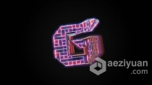 4K发光高科技网格全息线条霓虹灯LOGO片头 AE模板 AE工程文件 Glitch Holo Logo