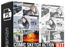 手绘卡通漫画故事板PS动作 Comic Sketch Action Kit 附视频教程