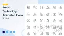 60套简约流畅智能技术线图标动画AE模板AE工程文件 Animated Smart Technology Line Icons