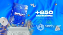 850个设计元素Gravity包括时尚体育生活城市事件业务音乐内容营销社交媒体帐户推广 AE模板 AE工程文件