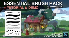 数字卡通CG插画艺术绘画少儿动画风格PS笔刷+视频教程 Artstation – Essential brush pack for painters + Demo & Tutorial